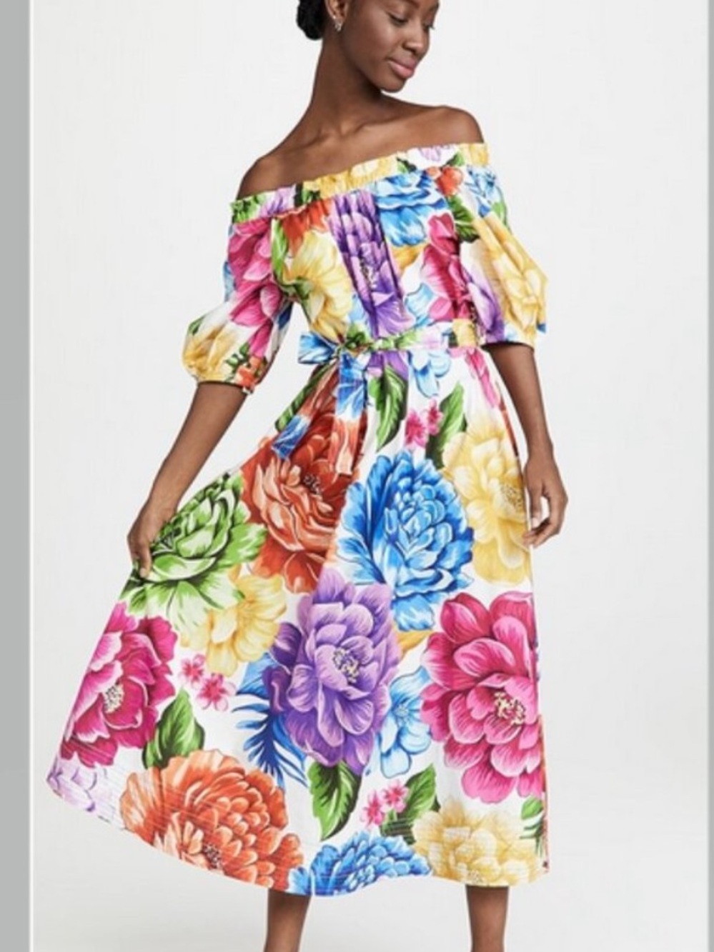 Farm Rio Floral Off-Shoulder Midi Dress - Multicolor, Size L
